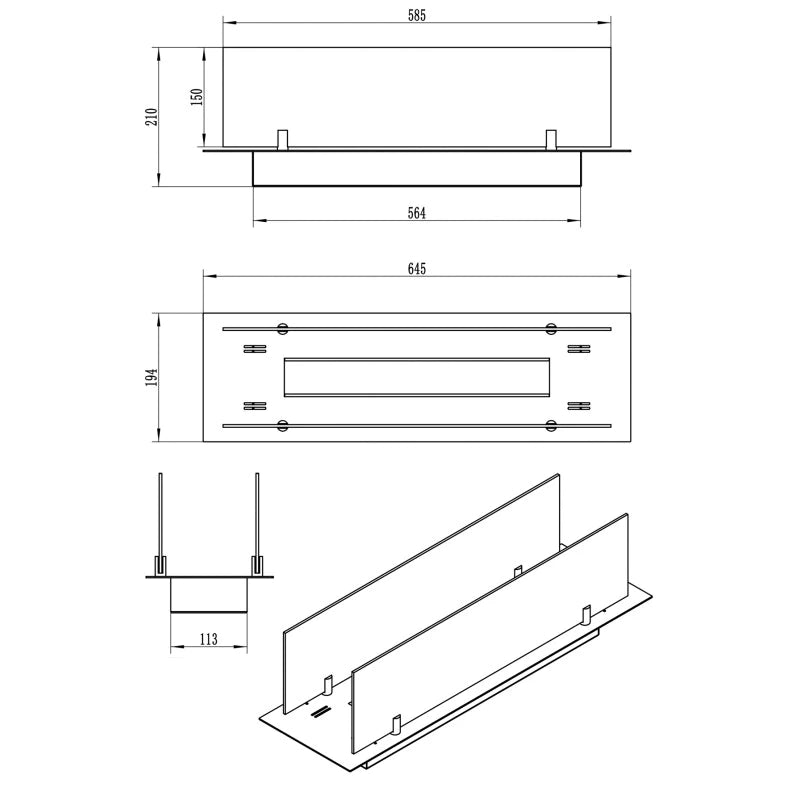 Bio Ethanol Brander Zwart RVS In Meubel 63 CM