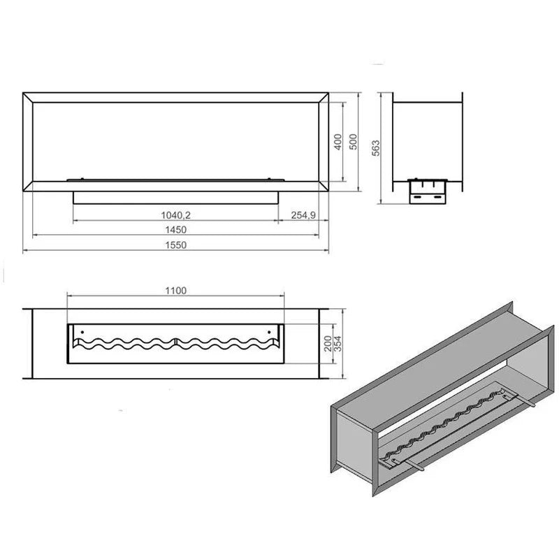 Villarica Bio Ethanol doorkijkhaard 155 CM