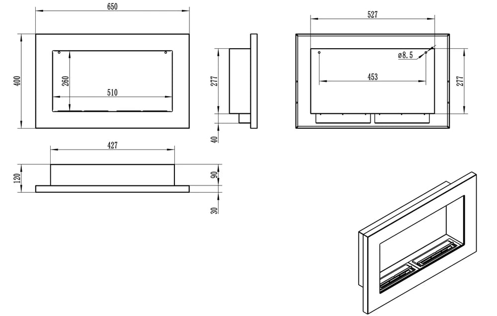 Easy S RVS Bio-Ethanol Inbouw - Wandhaard 65 CM