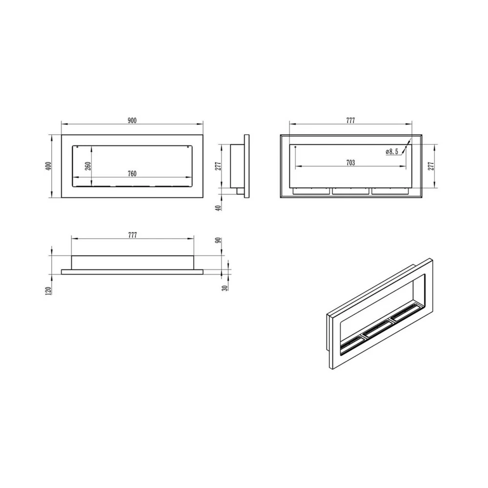 Easy M RVS Bio-Ethanol Inbouw - Wandhaard 90 CM