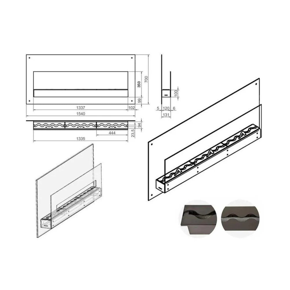 Fudi Roest Bio Ethanol Wandhaard 154 CM