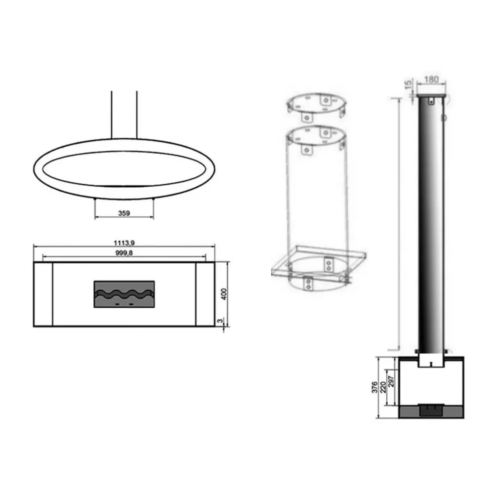 Meru RVS Gate Tube Zwart Bio Plafondhaard 112 cm