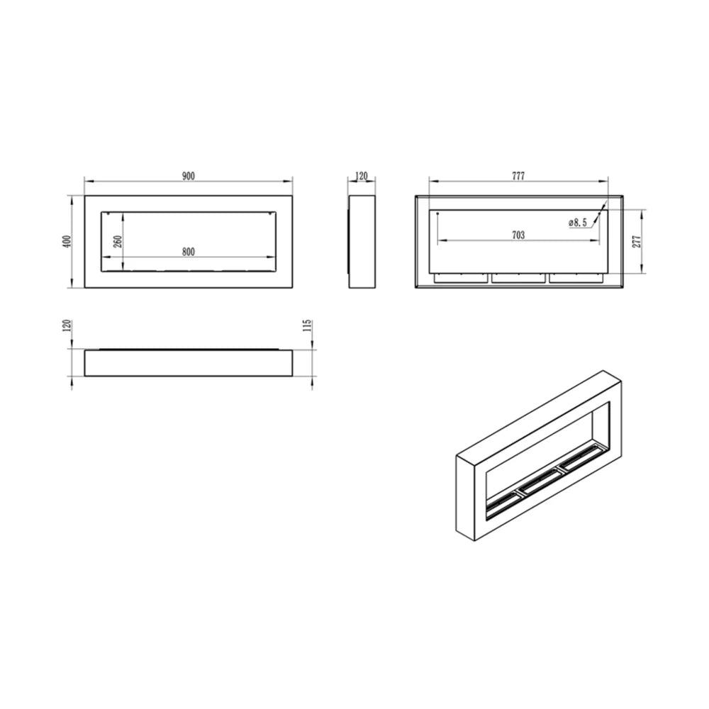 Nerez BOX Bio Ethanol Wandhaard 90 CM