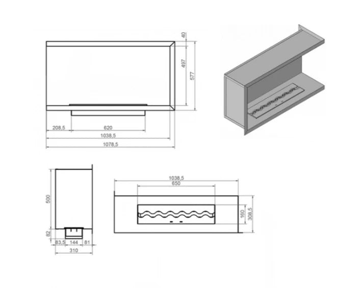 Nila Bio Ethanol Inbouwhoekhaard Rechts 104 cm