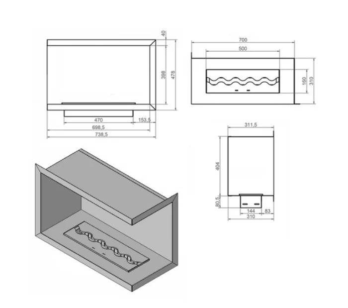 Nila Bio Ethanol Inbouwhoekhaard Rechts 70 cm