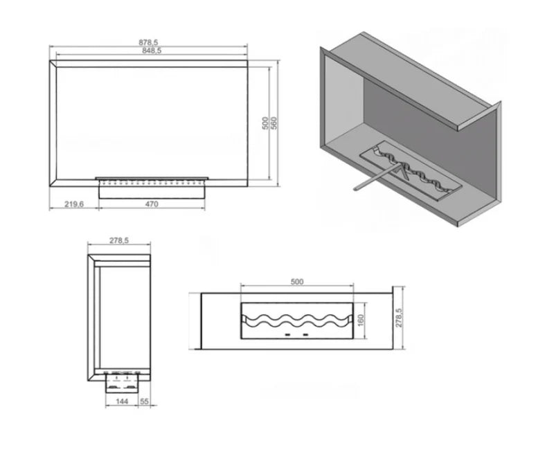 Nila Bio Ethanol Inbouwhoekhaard Rechts 85 cm