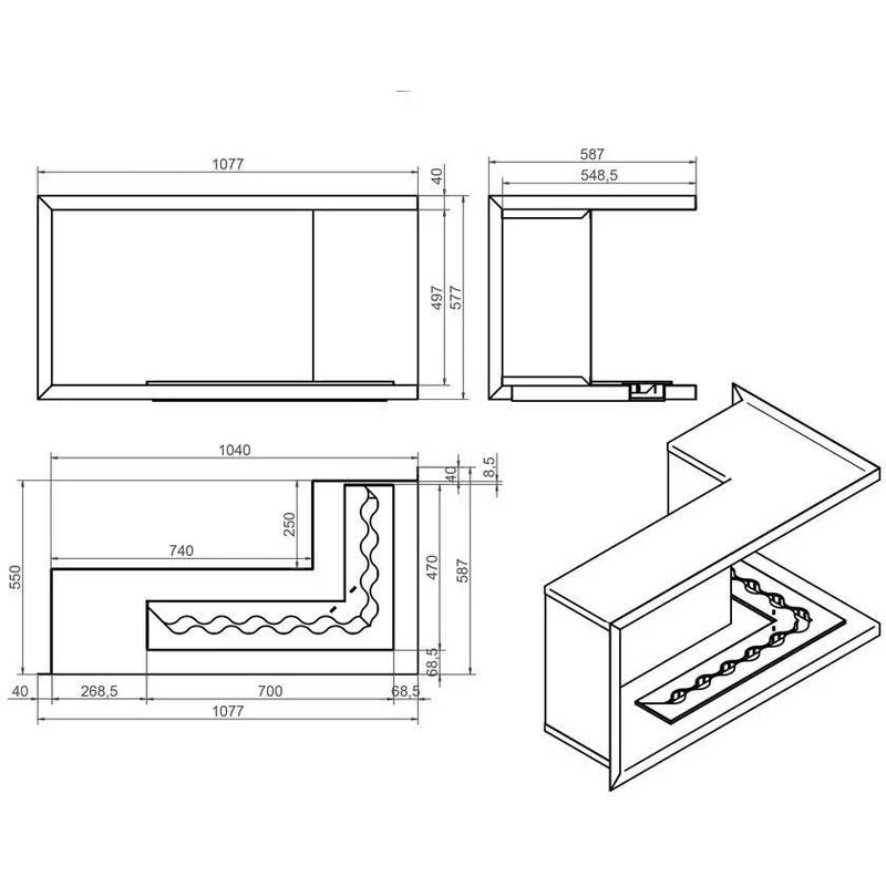 Nila Bio Ethanol Inbouwhoekhaard 108 x 59 cm