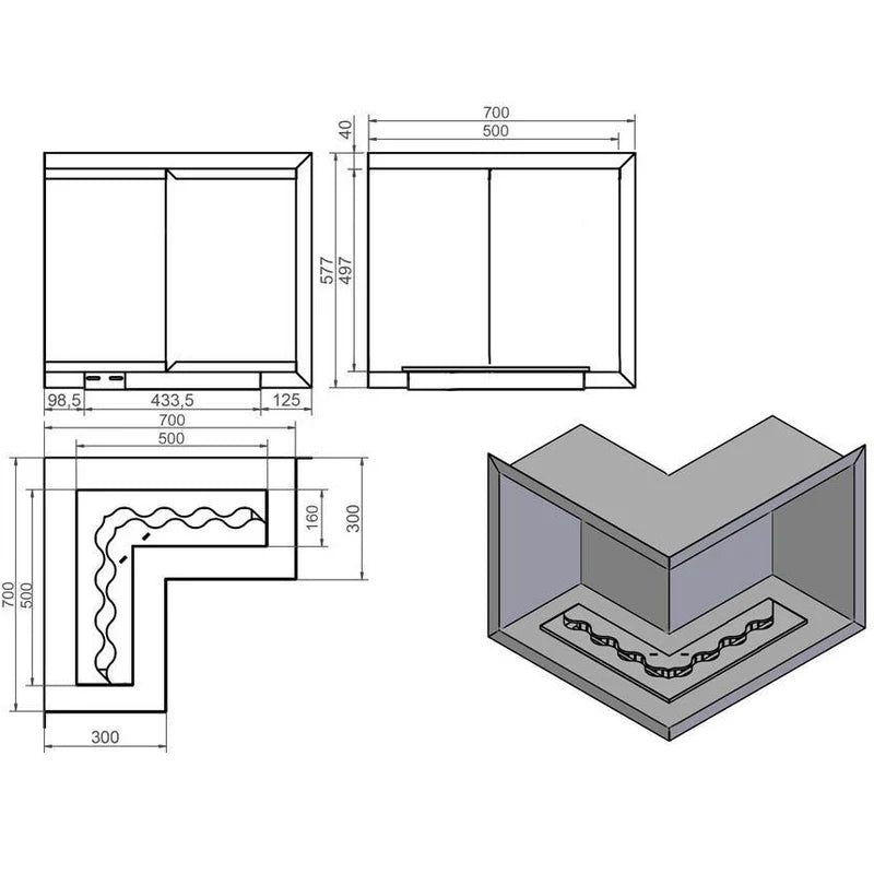 Nila Bio Ethanol Inbouwhoekhaard 70 x 70 CM